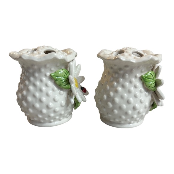 2 Flower Vase Frogs Hobnail Daisy White Ceramic Wedding Table Decor Pen Holder - Picture 4 of 4